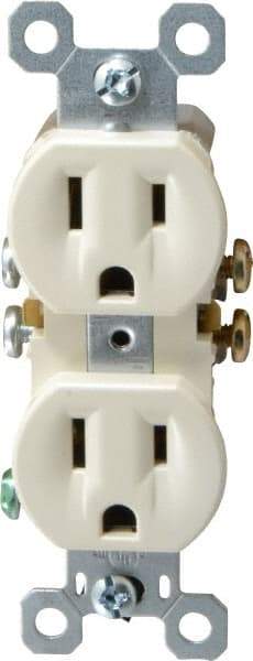 Pass & Seymour - 125 VAC, 15 Amp, 5-15R NEMA Configuration, Light Almond, Residential Grade, Self Grounding Duplex Receptacle - 1 Phase, 2 Poles, 3 Wire, Flush Mount - Makers Industrial Supply