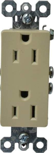 Pass & Seymour - 125 VAC, 15 Amp, 5-15R NEMA Configuration, Ivory, Residential Grade, Self Grounding Duplex Receptacle - 1 Phase, 2 Poles, 3 Wire, Flush Mount - Makers Industrial Supply