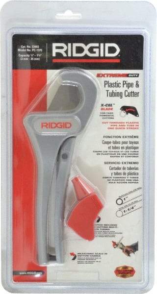 Ridgid - 1/8" to 1-3/8" Pipe Capacity, Single Stroke Cutter - Cuts Plastic, Rubber, PVC, CPVC - Makers Industrial Supply