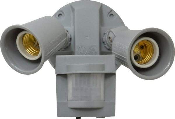 Heath/Zenith - 2 Head, 60 Ft. Detection, 110° Angle, Halogen Lamp Motion Sensing Light Fixture - 300 Watt, Plastic Gray Housing, Wall and Eave Mounted, 6.9 Inch Long x 3-1/4 Inch Wide x 6.1 Inch High - Makers Industrial Supply