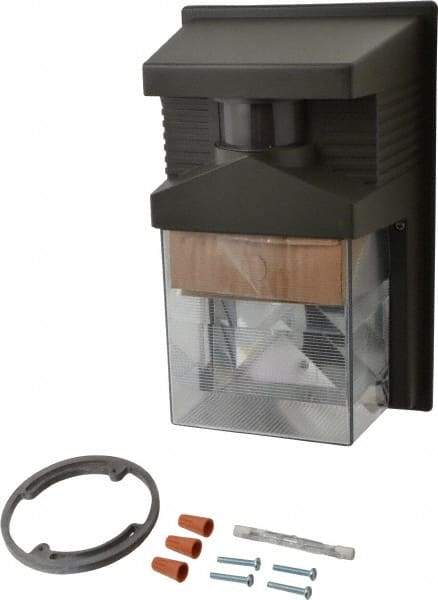 Heath/Zenith - 1 Head, 30 Ft. Detection, 180° Angle, Halogen Lamp Motion Sensing Light Fixture - 100 Watt, Plastic Bronze Housing, Wall, Eave Mounted, 5-1/2 Inch Long x 7.6 Inch Wide x 11 Inch High - Makers Industrial Supply