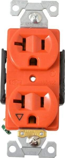 Cooper Wiring Devices - 125 VAC, 20 Amp, 5-20R NEMA Configuration, Orange, Industrial Grade, Isolated Ground Duplex Receptacle - 1 Phase, 2 Poles, 3 Wire, Flush Mount, Chemical and Impact Resistant - Makers Industrial Supply