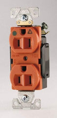 Cooper Wiring Devices - 125 VAC, 15 Amp, 5-15R NEMA Configuration, Orange, Hospital Grade, Isolated Ground Duplex Receptacle - 1 Phase, 2 Poles, 3 Wire, Flush Mount, Chemical, Heat and Impact Resistant - Makers Industrial Supply