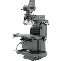 Jet - 12" Table Width x 54" Table Length, Variable Speed Pulley Control, 3 Phase Knee Milling Machine - NT40 Spindle Taper, 5 hp - Makers Industrial Supply