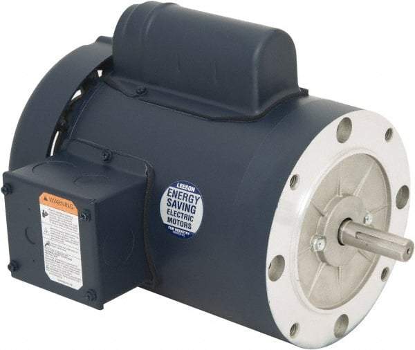 Leeson - 1-1/2 Max hp, 3,600 Max RPM, Capacitor Start Electric AC DC Motor - 115/230 V Input, Single Phase, 56C Frame, 5/8" Shaft Diam, C-Face Mount, TEFC Enclosure - Makers Industrial Supply