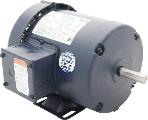 Leeson - 1-1/2 Max hp, 1,800 Max RPM, Premium Efficient Electric AC DC Motor - 230/460 V Input, Three Phase, 56 Frame, 5/8" Shaft Diam, Rigid Base Mount, TEFC Enclosure - Makers Industrial Supply