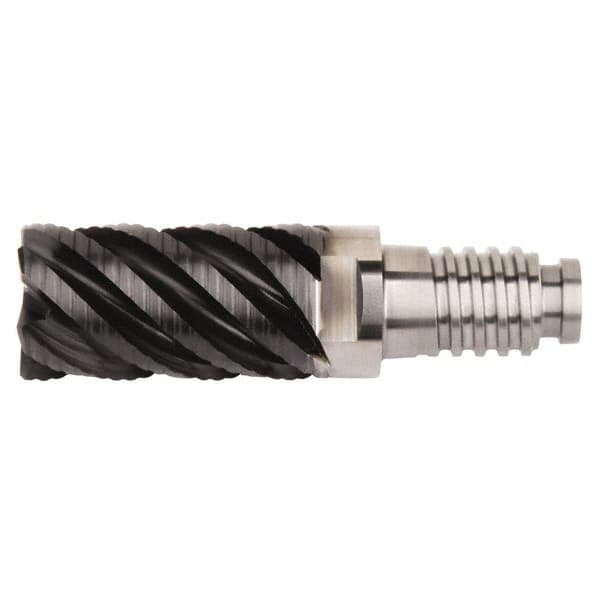 Kennametal - 10mm Diam, 15mm LOC, 4 Flute, 0.5mm Corner Radius End Mill Head - Solid Carbide, AlTiN Finish, Duo-Lock 10 Connection, Spiral Flute, 45° Helix, Centercutting - Makers Industrial Supply