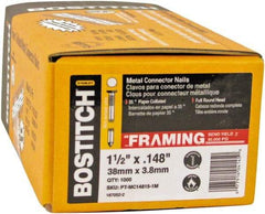 Stanley Bostitch - 16 Gauge 0.0598" Shank Diam 2-1/2" Long Metal Connecting Nails for Power Nailers - Steel, Galvanized Finish, Smooth Shank, Angled Stick Paper Tape Collation, Round Head - Makers Industrial Supply