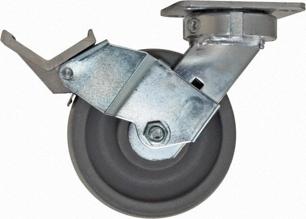 Caster Connection - 6" Diam x 2" Wide x 7-1/2" OAH Top Plate Mount Swivel Caster with Brake - Nylon, 1,500 Lb Capacity, Sealed Precision Ball Bearing, 4 x 4-1/2" Plate - Makers Industrial Supply