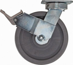 Caster Connection - 8" Diam x 2" Wide x 9-1/2" OAH Top Plate Mount Swivel Caster with Brake - Nylon, 2,000 Lb Capacity, Sealed Precision Ball Bearing, 4 x 4-1/2" Plate - Makers Industrial Supply