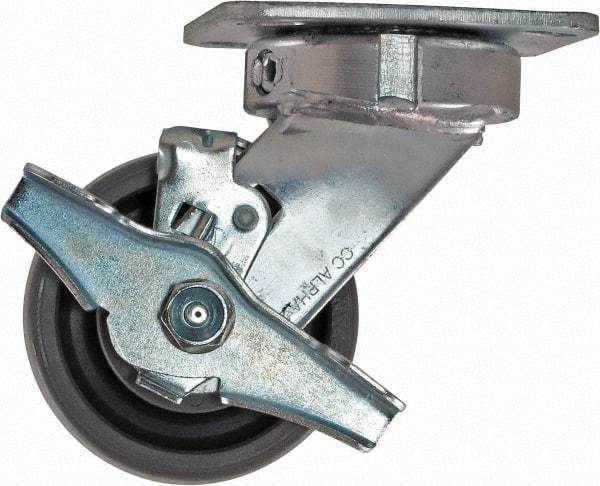 Caster Connection - 4" Diam x 2" Wide x 5-5/8" OAH Top Plate Mount Swivel Caster with Brake - Nylon, 1,000 Lb Capacity, Sealed Precision Ball Bearing, 4 x 4-1/2" Plate - Makers Industrial Supply