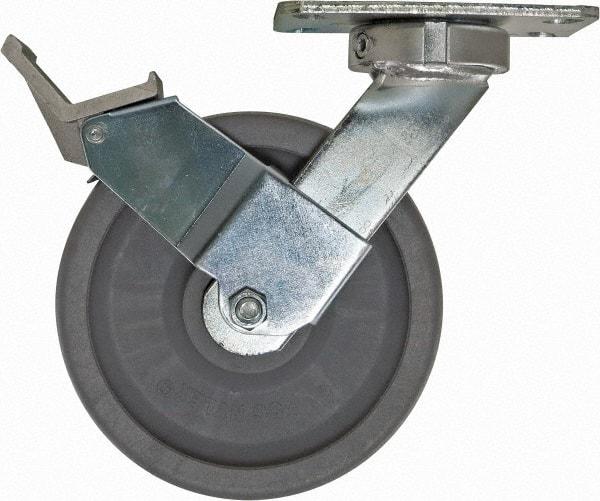 Caster Connection - 8" Diam x 2" Wide x 10-1/8" OAH Top Plate Mount Swivel Caster with Brake - Nylon, 2,000 Lb Capacity, Sealed Precision Ball Bearing, 4-1/2 x 6-1/4" Plate - Makers Industrial Supply