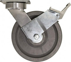 Caster Connection - 8" Diam x 2" Wide x 9-1/2" OAH Top Plate Mount Swivel Caster with Brake - Nylon, 2,000 Lb Capacity, Sealed Precision Ball Bearing, 4 x 4-1/2" Plate - Makers Industrial Supply