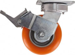 Caster Connection - 5" Diam x 2" Wide x 6-1/2" OAH Top Plate Mount Swivel Caster with Brake - Polyurethane, 750 Lb Capacity, Sealed Precision Ball Bearing, 4 x 4-1/2" Plate - Makers Industrial Supply