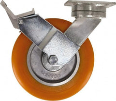 Caster Connection - 8" Diam x 2" Wide x 9-1/2" OAH Top Plate Mount Swivel Caster with Brake - Polyurethane, 1,200 Lb Capacity, Sealed Precision Ball Bearing, 4 x 4-1/2" Plate - Makers Industrial Supply