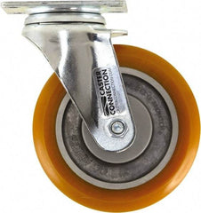 Caster Connection - 5" Diam x 1-1/4" Wide x 6-1/4" OAH Top Plate Mount Swivel Caster - Polyurethane, 450 Lb Capacity, Sealed Precision Ball Bearing, 2-3/8 x 3-5/8" Plate - Makers Industrial Supply