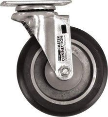 Caster Connection - 5" Diam x 1-1/4" Wide x 6-1/4" OAH Top Plate Mount Swivel Caster - Polyurethane, 450 Lb Capacity, Sealed Precision Ball Bearing, 2-3/8 x 3-5/8" Plate - Makers Industrial Supply