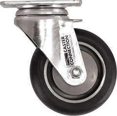 Caster Connection - 4" Diam x 1-1/4" Wide x 5-1/8" OAH Top Plate Mount Swivel Caster - Polyurethane, 400 Lb Capacity, Sealed Precision Ball Bearing, 2-3/8 x 3-5/8" Plate - Makers Industrial Supply