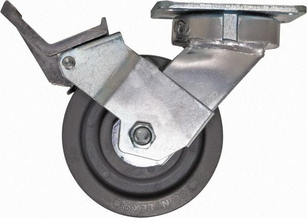 Caster Connection - 5" Diam x 2" Wide x 6-1/2" OAH Top Plate Mount Swivel Caster with Brake - Nylon, 1,250 Lb Capacity, Sealed Precision Ball Bearing, 4 x 4-1/2" Plate - Makers Industrial Supply