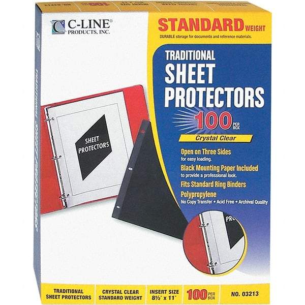 C-LINE - 100 Piece Clear Sheet Protectors-Ring Binder - 11" High x 8-1/2" Wide - Makers Industrial Supply