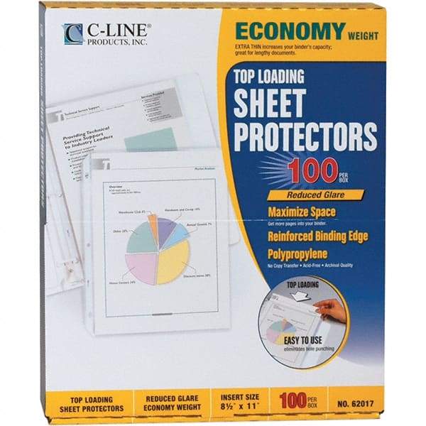 C-LINE - 100 Piece Clear Sheet Protectors-Ring Binder - 11" High x 8-1/2" Wide - Makers Industrial Supply