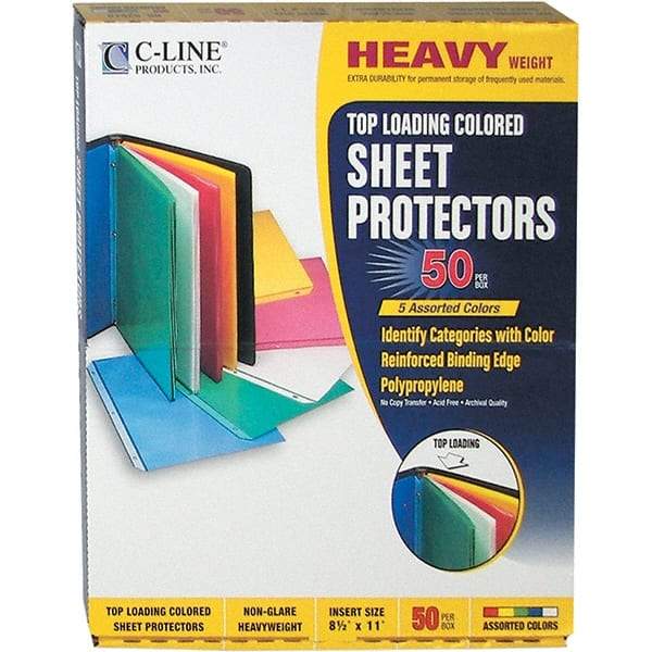 C-LINE - 50 Piece Assorted Colors Sheet Protectors-Ring Binder - 11" High x 8-1/2" Wide - Makers Industrial Supply