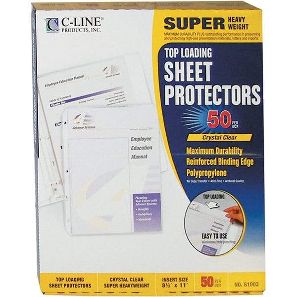 C-LINE - 50 Piece Clear Sheet Protectors-Ring Binder - 11" High x 8-1/2" Wide - Makers Industrial Supply