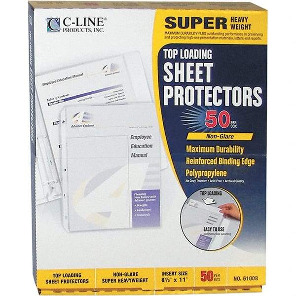 C-LINE - 50 Piece Clear Sheet Protectors-Ring Binder - 11" High x 8-1/2" Wide - Makers Industrial Supply