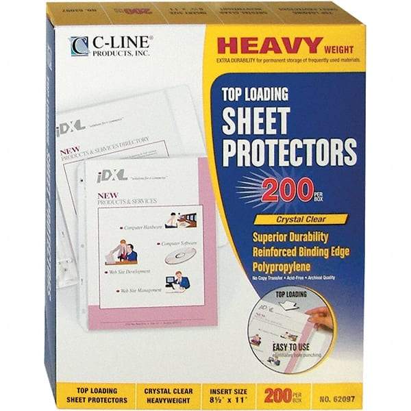 C-LINE - 200 Piece Clear Sheet Protectors-Ring Binder - 11" High x 8-1/2" Wide - Makers Industrial Supply