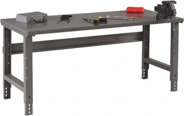 Tennsco - 60 Wide x 30" Deep x 33-1/2" High, 12 Gauge Steel Workbench - Adjustable Height Legs, Medium Gray - Makers Industrial Supply