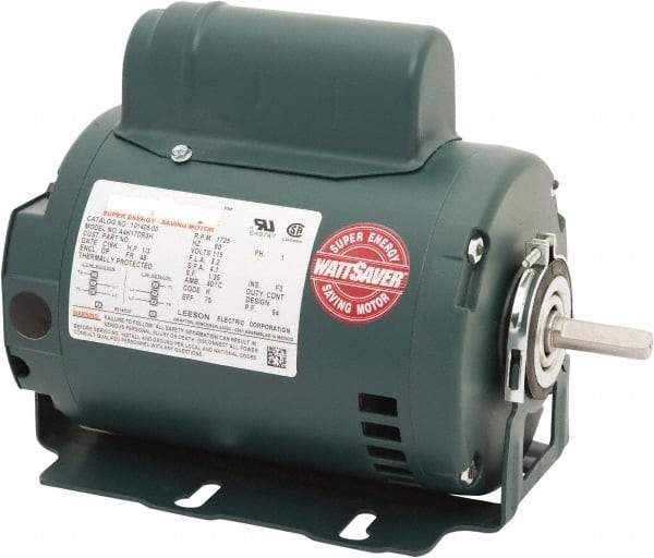 Leeson - 1/3 Max hp, 1,800 Max RPM, Premium Efficient Electric AC DC Motor - 115 V Input, Single Phase, 48 Frame, 1/2" Shaft Diam, Resilient Base Mount, ODP Enclosure - Makers Industrial Supply