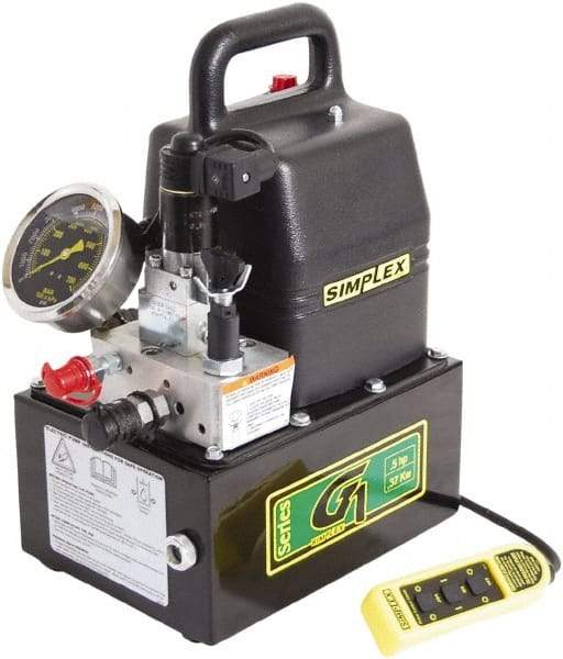 TK Simplex - 10,000 psi Electric Hydraulic Pump & Jack - 1 Gal Oil Capacity, 3-Way, 3 Position Valve, Use with Single Acting Cylinders, Advance, Hold & Retract - Makers Industrial Supply