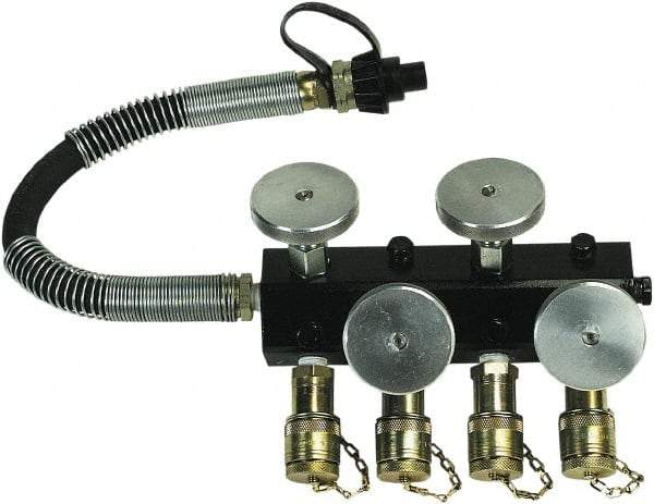 TK Simplex - 3/8" Inlet, 3/8" Outlet Manifold - 9" Long x 3-1/2" Wide x 3" High, 10,000 Max PSI, 1 Inlet Port, 4 Outlet Ports - Makers Industrial Supply