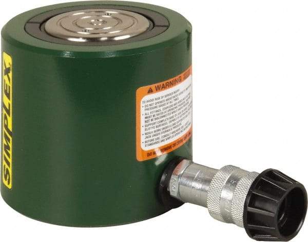 TK Simplex - 2-3/8" Stroke, 50 Ton Portable Hydraulic Low Profile Cylinder - 9.62 Sq In Effective Area, 22.8 Cu In Oil Capacity, 4.81 to 7.19" High, 2-3/4" Plunger Diam, 10,000 Max psi - Makers Industrial Supply