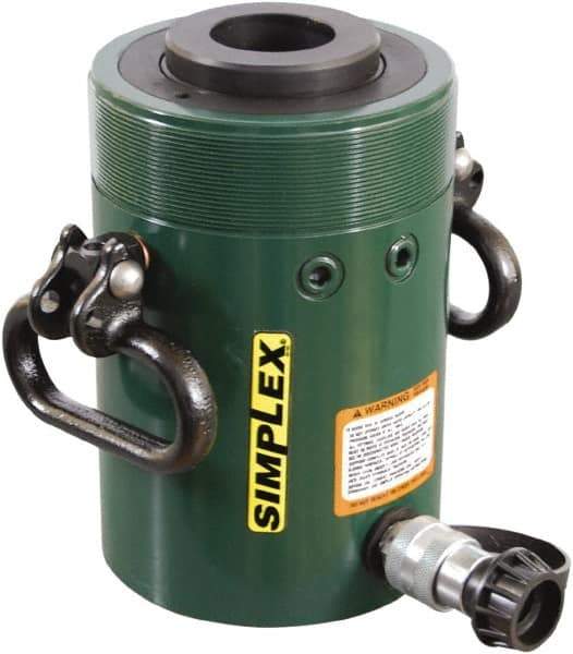 TK Simplex - 6" Stroke, 60 Ton Portable Hydraulic Hollow Hole Cylinder - 12.73 Sq In Effective Area, 76.41 Cu In Oil Capacity, 12.75 to 18.75" High, 3-5/8" Plunger Diam, 10,000 Max psi - Makers Industrial Supply