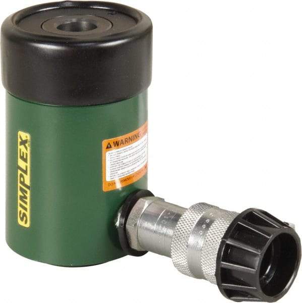 TK Simplex - 1-5/8" Stroke, 12 Ton Portable Hydraulic Hollow Hole Cylinder - 2.76 Sq In Effective Area, 4.5 Cu In Oil Capacity, 4.75 to 6.38" High, 1-3/8" Plunger Diam, 10,000 Max psi - Makers Industrial Supply