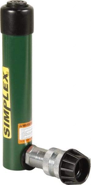 TK Simplex - 5-1/8" Stroke, 5 Ton Portable Hydraulic Single Acting Cylinder - 0.99 Sq In Effective Area, 4.97 Cu In Oil Capacity, 8.52 to 13.65" High, 1" Cyl Bore Diam, 1-1/8" Plunger Diam, 10,000 Max psi - Makers Industrial Supply