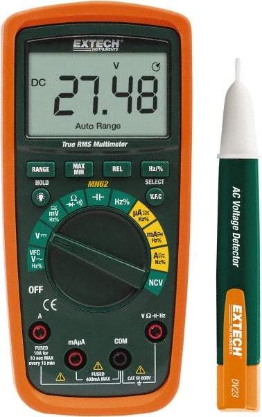 Extech - MN62-K, CAT IV, 600 VAC/VDC, Digital True RMS Multimeter - 40 mOhm, Measures Voltage, Capacitance, Current, Frequency, Resistance - Makers Industrial Supply