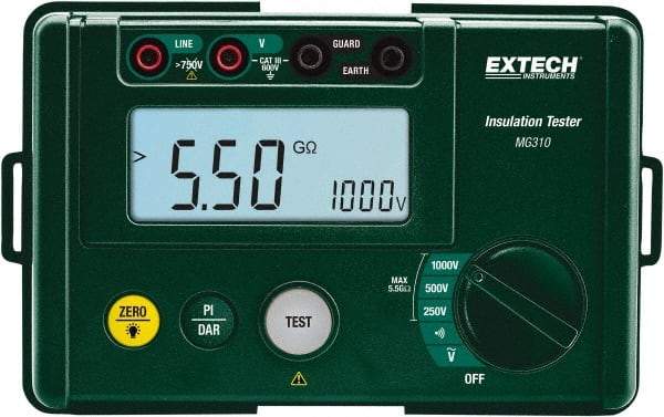 Extech - Digital LCD Display, 0.002 Megohm Electrical Insulation Resistance Tester & Megohmmeter - 1,000 Volt Max Test Voltage, Powered by AA Battery - Makers Industrial Supply