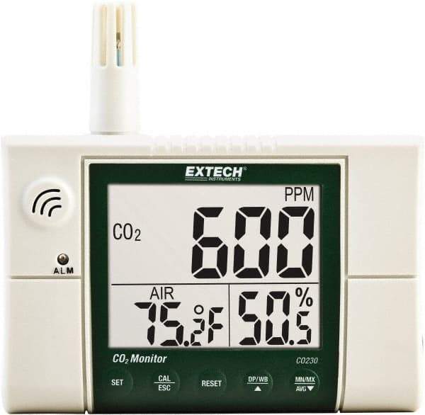 Extech - Visual, Audible Alarm, LCD Display, Indoor Air Quality Monitor - Monitors Carbon Dioxide - Makers Industrial Supply