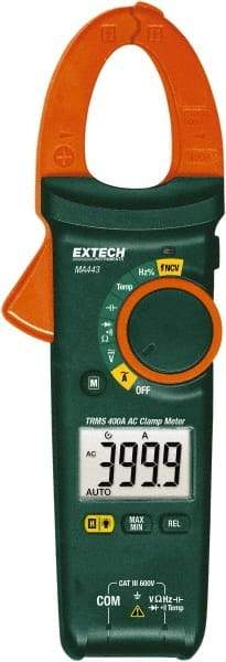 Extech - MA443, CAT III, Digital True RMS Auto Ranging Clamp Meter with 1.18" Clamp On Jaws - 600 VAC/VDC, 400 AC Amps, Measures Voltage, Capacitance, Continuity, Current, Frequency, Resistance, Temperature - Makers Industrial Supply