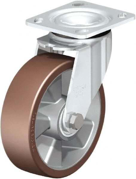 Swivel Top Plate Caster: Polyurethane, 6-5/16″ Wheel Dia, 2″ Wheel Width, 1,210 lb Capacity, 7-7/8″ OAH Polyurethane, 1,210 Lb Capacity, Ball Bearing, 4 x 4-1/2″ Plate