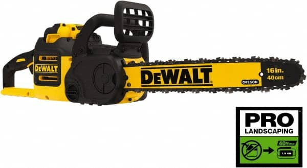 DeWALT - 40 Volt, 50 Ft/sec, Battery Powered Chainsaw - 16" Guide Bar Length, 7,500 RPM, 3/8" Chain Pitch, 0.043 Chain Gauge - Makers Industrial Supply