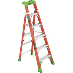 Louisville - 5 Steps, 6' High, Type IA Rating, Fiberglass Step Ladder - 300 Lb Capacity, 23-1/4" Base Width - Makers Industrial Supply