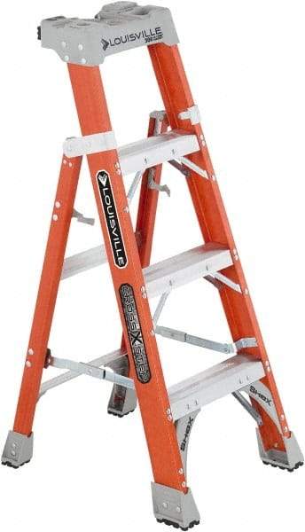 Louisville - 3 Steps, 4' High, Type IA Rating, Fiberglass Step Ladder - 300 Lb Capacity, 20-1/4" Base Width - Makers Industrial Supply