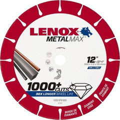 Lenox - 12" 25/30 Grit Diamond Cutoff Wheel - 0.126" Thick, 1" Arbor, 4,300 Max RPM, Use with Stationary Tools - Makers Industrial Supply