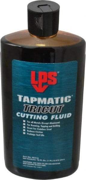 LPS - Tapmatic TriCut, 16 oz Bottle Cutting & Tapping Fluid - Semisynthetic, For Boring, Broaching, Drawing, Drilling, Engraving, Facing, Milling, Reaming, Sawing, Stamping, Tapping, Threading, Turning - Makers Industrial Supply