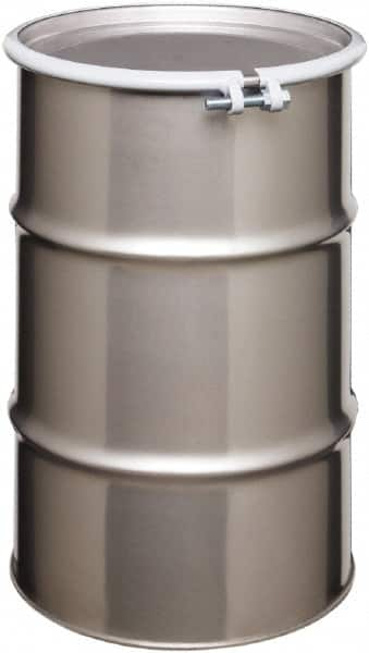 Made in USA - 30 Gallon Cylindrical Stainless Steel Open Head Drum - 27-1/2" High x 18-1/4" Diam - Makers Industrial Supply