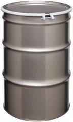 Made in USA - 55 Gallon Cylindrical Stainless Steel Open Head Drum - 33" High x 22-1/2" Diam - Makers Industrial Supply