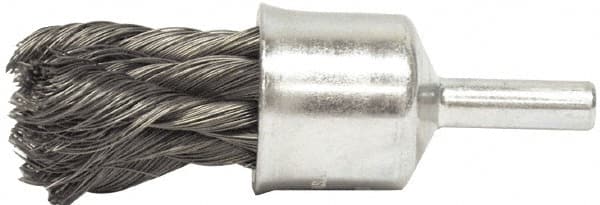 Weiler - 1/2" Brush Diam, Knotted, End Brush - 1/4" Diam Shank, 20,000 Max RPM - Makers Industrial Supply